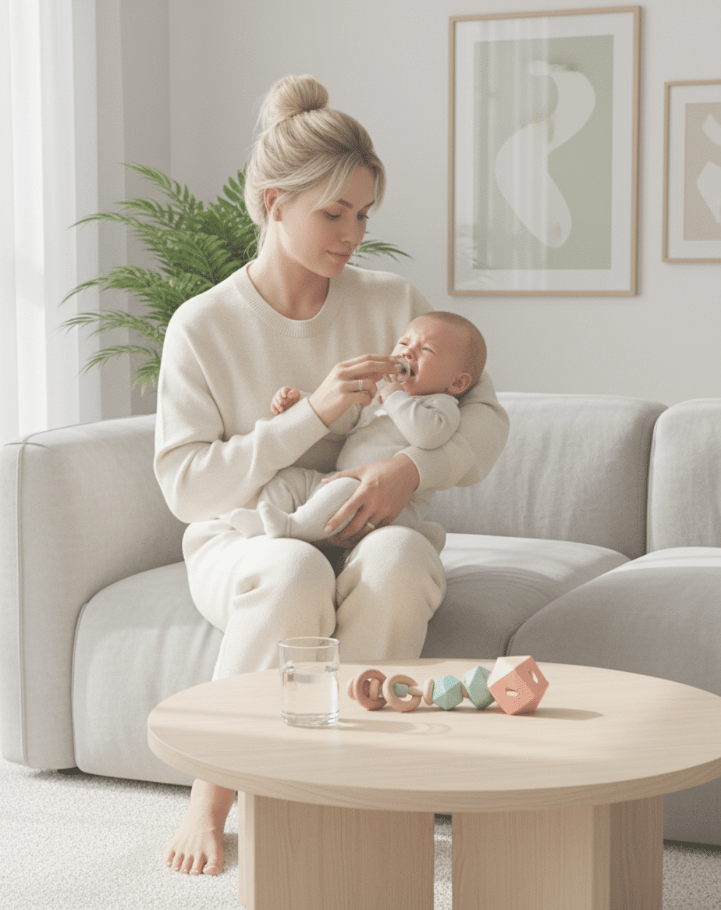 Baby Teething Survival Guide Signs, Symptoms & What You Need theRUBY postnatal Featured Image Blog (1) Baby Teething Survival Guide Signs, Symptoms & a mom holding her baby